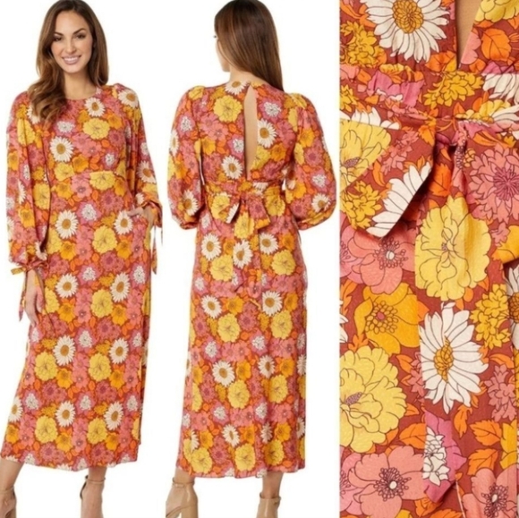 Ted Baker London Dresses & Skirts - Ted Baker Lelyah Maxi Floral Hippie 60s Retro Long Sleeve Dress Ted Size 0 =US 2